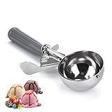 Durable Commercial-Grade Thumb Press Food Disher/Ice Cream Scoop, 18/8 Stainless Steel Ice Cream Scoop, 4 oz, Size 8, Grey Handle