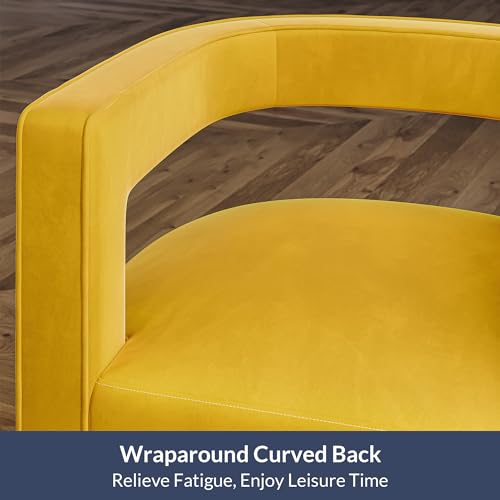 Image of BELLEZE Swivel Barrel Accent Chair Set of 2, Modern Upholstered Arm Comfy Velvet Curved Back Round Chair with Gold Base Wood Frame, 360 Degree for Living Room Bedroom Office,Yellow
