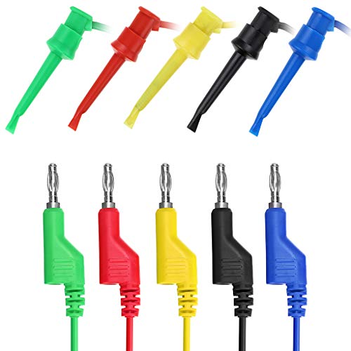 Image of Sumnacon 39 Inch Multimeter Test Lead Set - 5 Pcs Stackable Banana Plug to Minigrabber Test Hook Wire Cable Kit with Protective, Soft Silicone Flexible Wire Leads for Electrical Testing 500V /5A