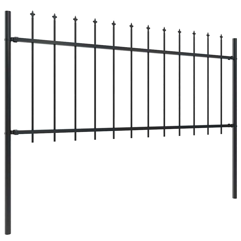 Decorative Garden Fence with Spear Top Steel 13.6m x 80cm Black Heavy Duty Outdoor Metal Border Barrier for Yard Lawn Walkway Security 8 Panels 9 Posts