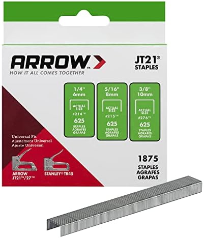 Arrow 21MP1 JT21 Thin Wire Staples Multipack for Staple Guns and Staplers, Use for Upholstery, Crafts,General Repairs, Includes 1/4-Inch, 5/16-Inch, and 3/8-Inch Sizes, 1875-Pack,(Packaging May Vary)
