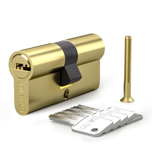 Bwintech 1 Stück 30/40mm Euro Messingzylinder, 70mm Schlüssel/Schlüssel zylinderschloss mit 5 horizontalen Messingschlüsseln,Anti Picking,Anti Bohr,Anti Snap,Anti Bumping, poliertes Messing Finish