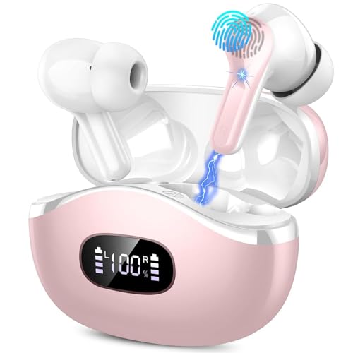 Image of Wireless Earbuds, 2026 Bluetooth 5.4 Headphones NEW Ear Buds 40H Bass Stereo in-Ear Earphones ENC Noise Cancelling Earbuds with 4 HD Mic, USB-C LED Display IP7 Waterproof Sport Headset for Android iOS
