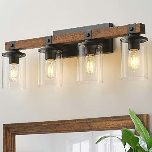 Bathroom Vanity Light Fixtures 4 lights, Wooden Farmhouse Vanity Lights