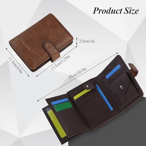 Men's Wallet, Large Capacity Leather Trifold Wallet for Men with 13 Card Slots, Credit Card Wallet with 3 ID Windows and Coin Pocket (Brown)2