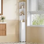 Hzuaneri Tall Bathroom Cabinet, Corner Bathroom Cupboard with 3 Open Shelves and 2 Door, Freestanding White Wooden Corner Shelf Unit for Small Spaces, 20 x 20 x 170 cm, White, BC30003X
