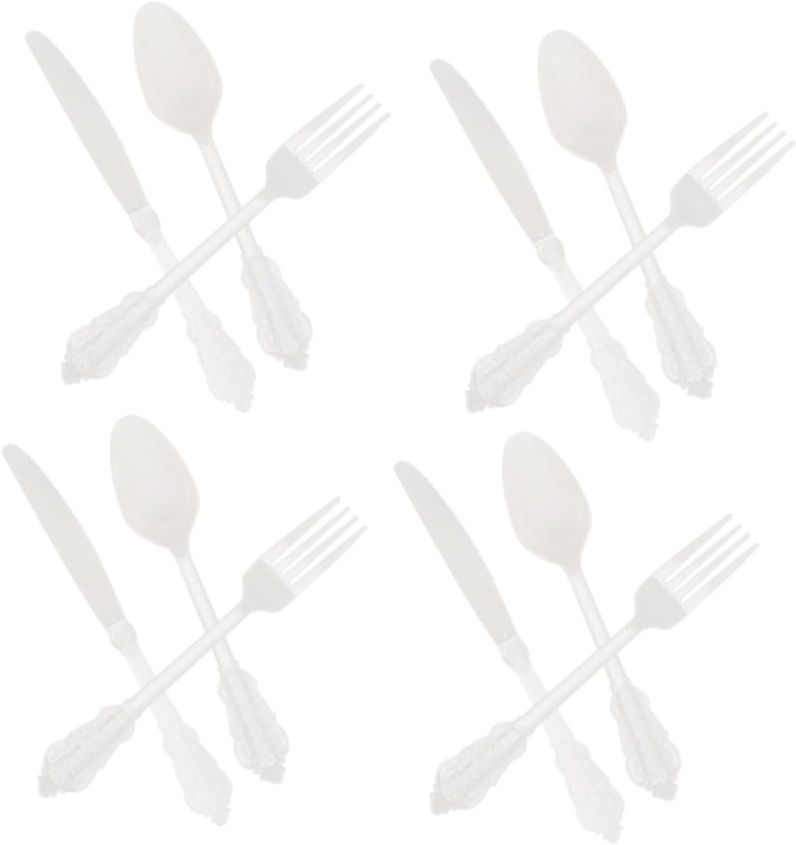 CALLARON 12pcs Gilding Culteries Heavy Duty Plastic Forks Spoons Knives for Elegant Weddings Parties Events White Tableware