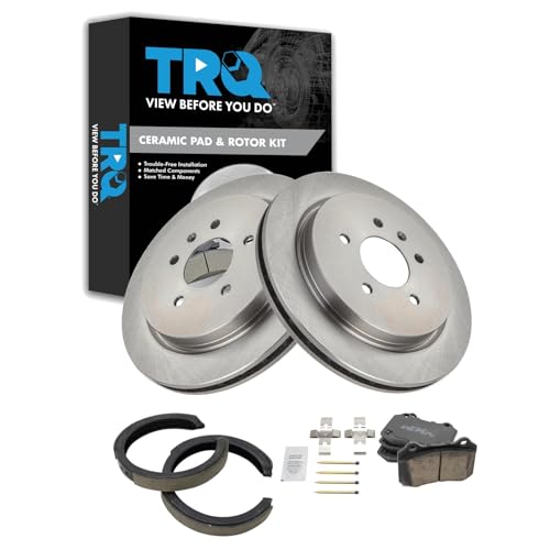 Image of TRQ Rear Brake Pad and Rotor Set Ceramic Parking Brake Shoe, Code J56 JL9 Compatible with 2005-2010 Cadillac STS