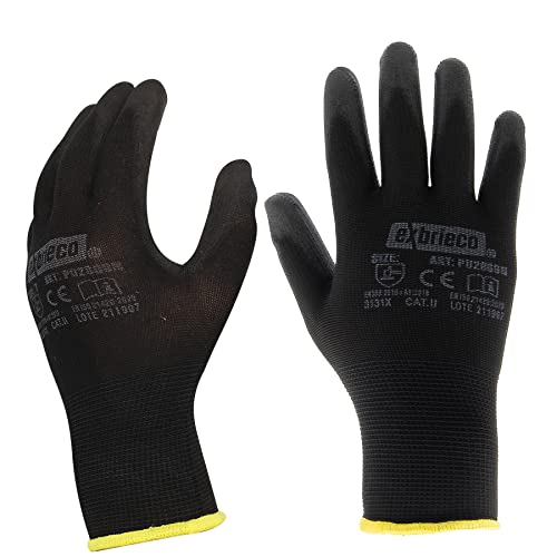 EXBRIECO Guantes de Trabajo Profesionales 6, 12, 60, 120 o 240 Pares Guantes Protección, Nylon y Poliuretano, Precisión Táctil, Transpirable, Elástico, Resistentes, para Construcción, Mecánica, EPI Cover