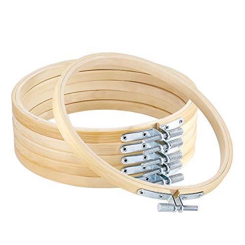 Caydo 6 Pieces 5 Inch Wooden Embroidery Hoops Bulk Wholesale Adjustable Bamboo Circle Cross Stitch Hoop Ring