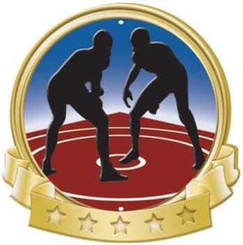 Crown Awards Wrestling Banner Pin, Gold Wrestling Pins Prime