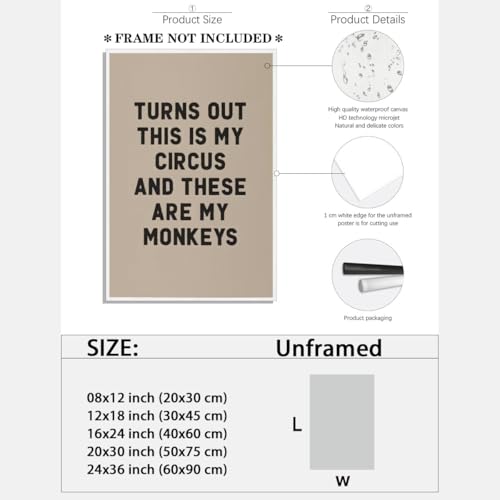 Turns Out These Are My Monkeys Motivational Canvas Wall Art Print Funny Quote Inspirational Art Poster Trendy Office Affirmation Wall Decor Minimalist Picture Painting Home Decor 8x12inch Unframed