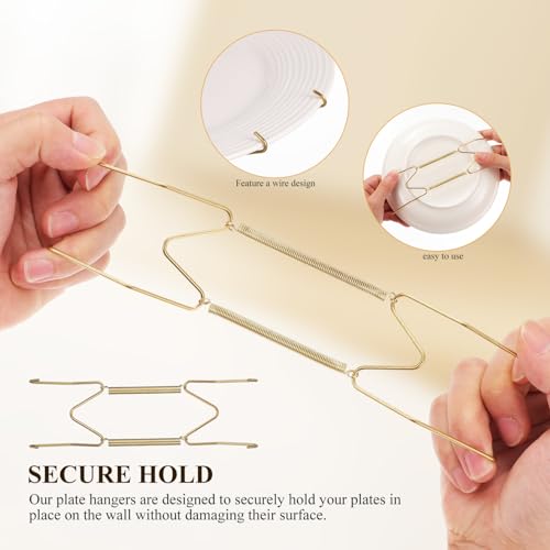 Image of MAGICLULU Invisible Plate Hangers for Wall with Spring Hooks W Type Steel Plate Holders Set for 6 8 10 Inch Plates Decorative Wall Display Holders for Home Kitchen