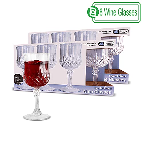 Party Bargains 8 Crystal-Like Wine Glasses (8Oz) - Clear Shatterproof Elegant Hard Plastic Wine Glass With Stem, For Pool Parties, Outdoors, Receptions, Weddings #TOP6