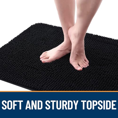 Image of OLANLY Dog Door Mat Set 2-Piece 30x20, Absorbs Moisture and Dirt, Absorbent Non-Slip Washable Doormat, Quick Dry Chenille Mud Mat for Dogs, Entry Indoor Entryway Carpet for Inside Floor, Black