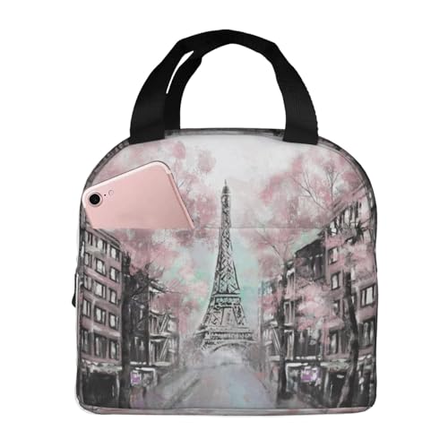 JIMOWANG Bolsa de almuerzo portátil con cierre zip, con pintura al óleo de París, bolsa compacta reutilizable, mochila comida, portabocadillo para la escuela, oficina, trabajo