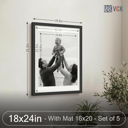Image of VCK 18x24 Poster Frame 5 Pack, Black Wood, 16x20 Mat, for Gallery Wall