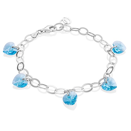 Preisvergleich Produktbild LillyMarie Damen Silberarmband Silber 925 Swarovski Edelsteine Kristall Herzen Hellblau Länge Flexibel Geschenkverpackung Geschenke