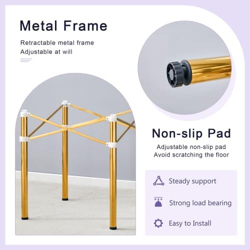Adjustable Table Base - Universal Stainless Steel Folding Frame for Glass/Marble Tops, 28.7" Height, 26.3"x26.3" Size, No Assembly Needed (Gold)