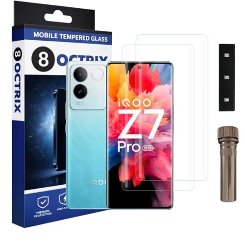 Image of Curved UV Tempered Glass Screen Protector for Iqoo Z7 Pro | Transparent | Pack of 2 | Full Screen Coverage with UV Installation Kit