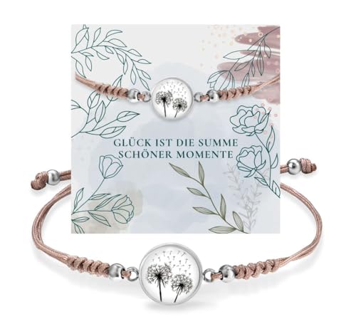 Armband Damen Pusteblume Stoff mit Edelstahl Anhänger Glücksbringer Wunscherfüller im Charm Design Geschenk für Freundin inkl. Geschenkverpackung (1 x Armband Pusteblume Beige)