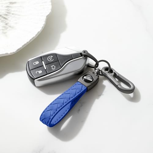 Image of Gkeygo Carabiner Keychain, Universal Heavy Duty Woven Handmade Leather Key Chain, Car Fob Key Keychains with 360 Degree Rotatable Snap Swivel and Anti-Lost D-Ring for Men and Women, Gunmetal - Blue