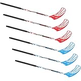 Leyndo 6 Pcs Floorball Sticks 33.5 Inches/ 85 cm Round Alloy Shaft Floorball Hockey Stick, Red and Blue, Left Handed
