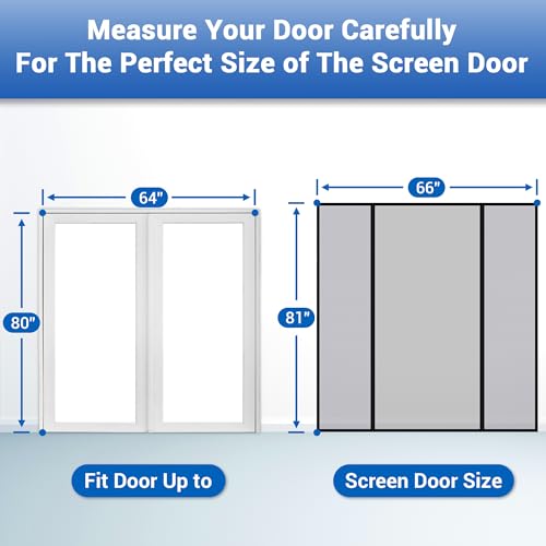 Image of 66 inch x 81 inch Extra Wide Fiberglass Magnetic Screen Door for Double Doors