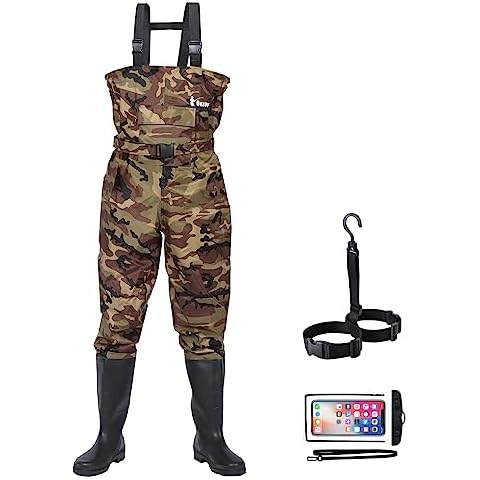 Ouzong Bootfoot Chest Waders,Cleated 2-Ply Nylon/PVC Fishing & Hunting Lightweight Waterproof Chest Waders for Men and Women (Green and Camo 9-13) (Camo, 8) Cover