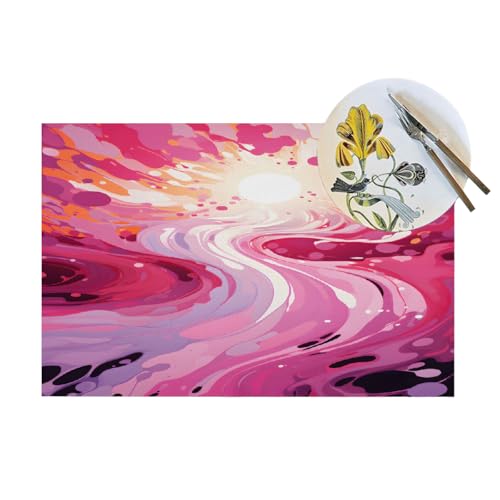 Sets de table pour cuisine et extérieur motif soleil rose abstrait - 5