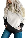 Diukia Women's Fashion Colorblock Cowl Neck Hoodie 2022 Casual Long Sleeve Drawstring Pullover Sweat