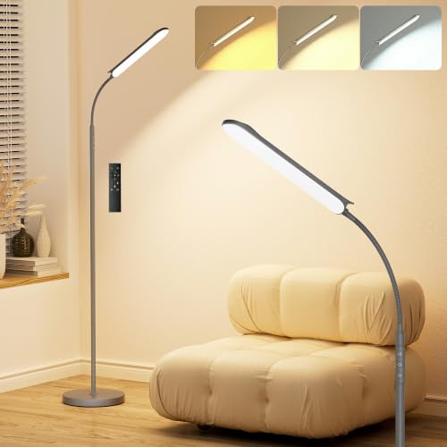 Grise Lampadaire sur pied Salon 18W 1800 LM, Dimmable LED Lampe de Sol 2700K à 6500K Températures de Couleur avec Télécommande et Contrôle Tactile et 1H Minuterie, Lampadaire Haut pour Salon Chambre