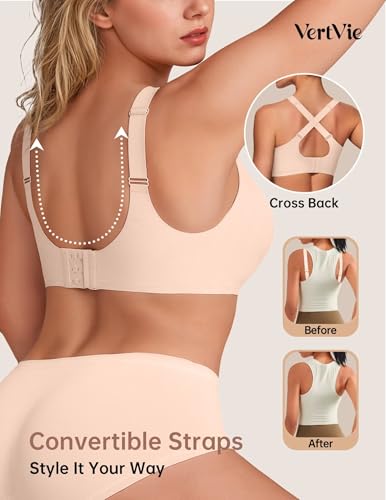 Vertvie Wireless Bras for Women No Underwire Supportive Mesh Crossover Bra Seamless Push Up Full Coverage Everyday Bralettes3
