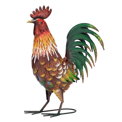 TERESA'S COLLECTIONS Red Metal Rooster Garden Statues & Sculptures for