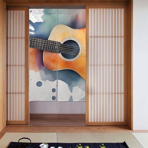 WHJSHOP Cortina de puerta con diseño de guitarra acústica en acuarela, protección de privacidad, adecuada para cocina, baño, habitación, 86 x 142 cm