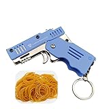 Rubber Band Gun Toys Keychain, Cool Stuff Mini Metal Folding Rubber Gun with 60 Elastic Rubber Bands for Shooting Game Outdoor Activities, 1 Dollar Toys Cool Keychain