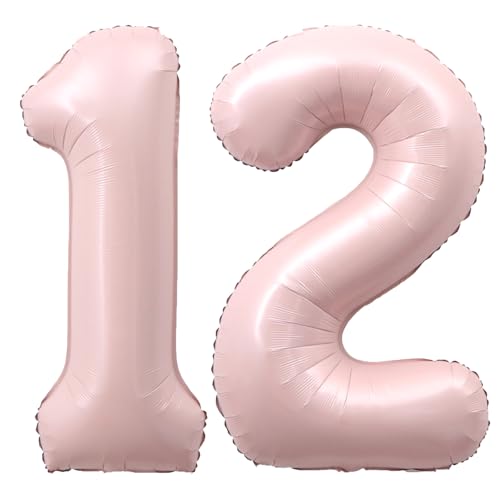 Image of 40 Inch Light Pink Number 12 Balloon 0-9 12th Foil Big Giant | Digital for Birthday Anniversary Graduation Decorations