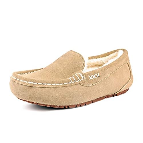 DREAM PAIRS Women's Fuzzy House Slippers Cozy Faux Fur Micro Suede Moccasins Slip on Loafer Shoes for Indoor and Outdoor 5 Sand