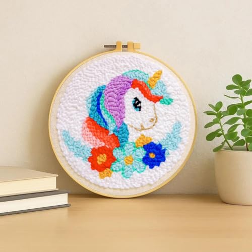 Image of Punch Needle Kit for Beginners Adults-Rainbow Horse,with Video Tutorial
