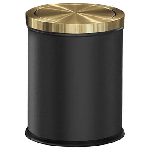 LEASYLIFE 15L/4GAL Black and Gold Bathroom Garbage Can, Bathroom Trash Can with Flipping Lid,Gold Trash Can with Lid for Bathroom,Kitchen，Living Room,Hotel,Office (Black)