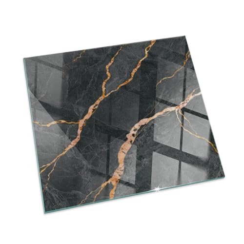 Funkenschutzplatte für Kamin 60x60 cm Dekorative Glasbodenplatte Glasboden Hitzeschutz Quadratische Schutzplatte Hartglas Elegantes Design Stilvollem Motiv - Eleganter Marmor mit Adern