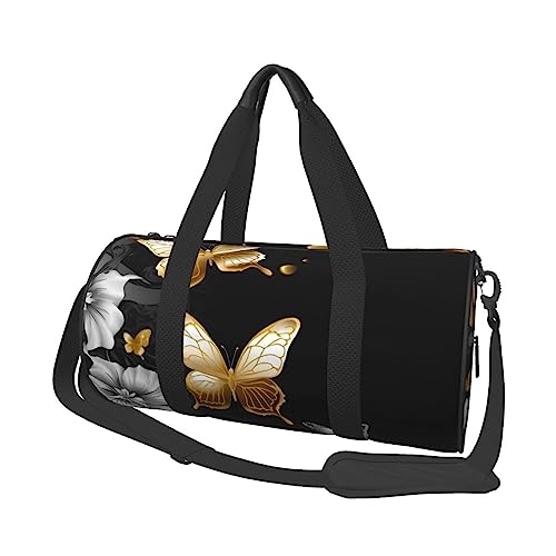 Sac de sport de voyage grand volume durable sac rond noir papillons