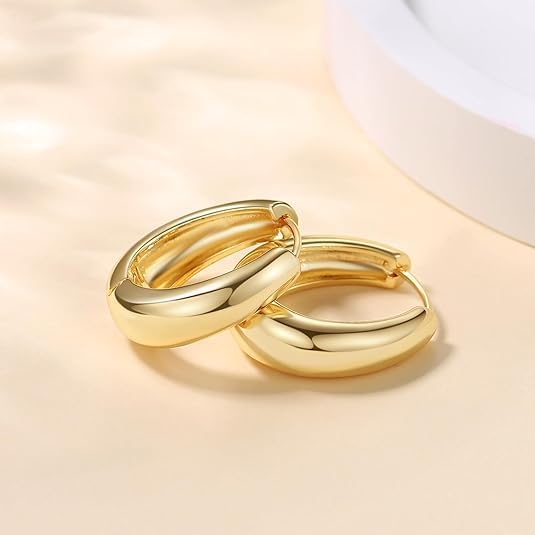 Gold Hoop Earrings for Women 14K Gold Earrings for Women Shiny Lightweight Hypoallergenic Earring for Womens