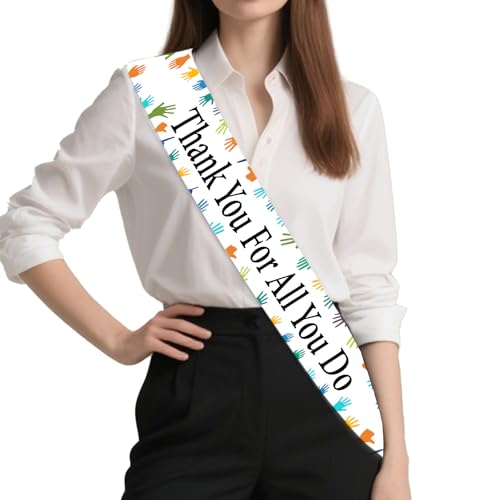 Diartpanit Thank You For All You Do Sash Thank You For All You Do Favor for Social Worker Colorful Handprint Volunteer Appreciation Sash with Black Lettering Employee Appreciation Decor Teacher Doctor
