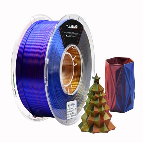 YUANEANG PLA 3D Printer Filament, Satin Matte, Tri-Colour, 1.75 mm, 1 kg Spool (2.2 lbs), Blue Red Gold