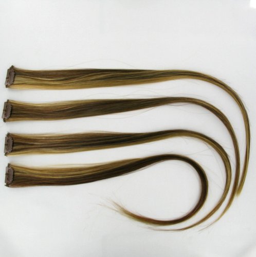 Extensions à Clip Pour Cheveux - Châtain Cuivré Avec Mèches Blond Clair - 60 Cm - Réf. 6bt27b - Neuf