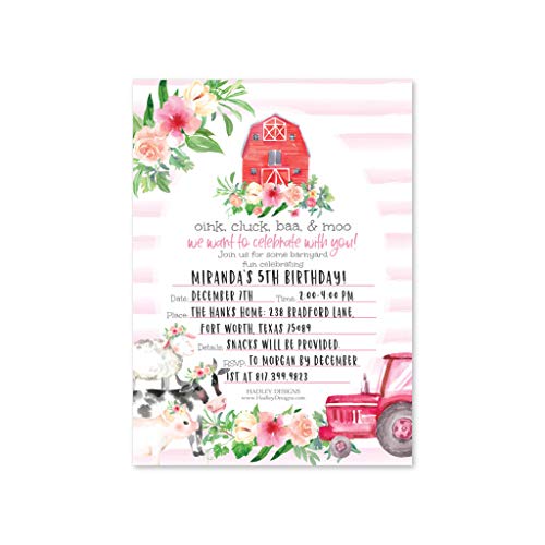 Image of Hadley Designs Kids Birthday Invitations For Boys and Girls Barnyard Theme - 25 Farm Animals Birthday Party Invitations For Boys, Tractor Barn Invites For Girls, Cute Ranch Party Supplies, Made In USA
