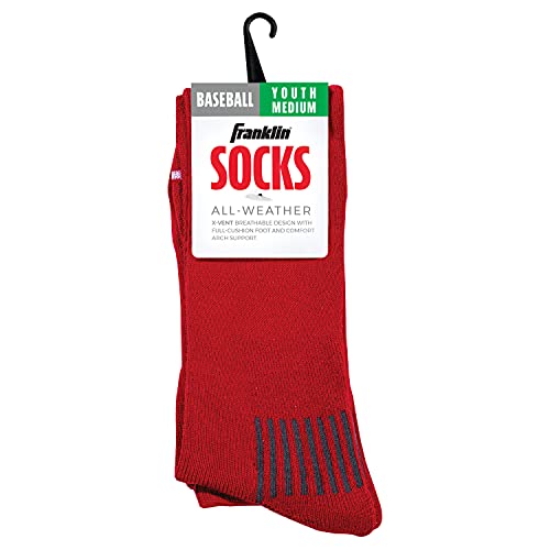 Franklin Sports Youth Baseball Socks - Baseball and Softball Socks - Red - Medium