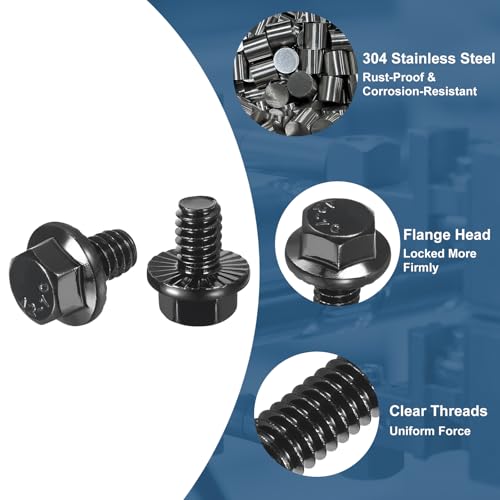 Image of uxcell 10Pcs 1 /4-20 x 3 /8 inch Flanged Hex Head Bolts, 304 Stainless Steel Flange Hexagon Screws, Flange Hex Drive Screws 5.8 Grade for Machinery Industry Home Appliances, Black