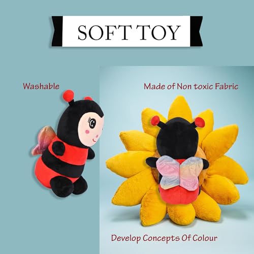Image of BESTIES Adorable Cute Bee Soft Toy - Soft Plush Bee Toys, Stuffed Plush Animal Toy, Fluffy Soft Toys for Girls, Boys, Kids, Huggable Plush Toys - 24 cm (Red)